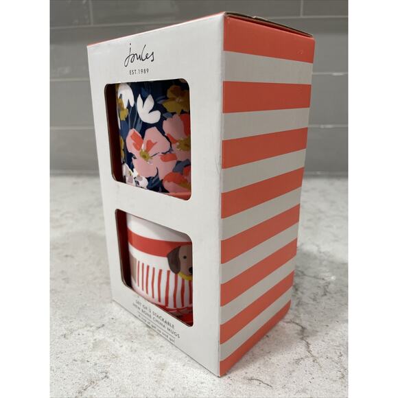 Set 2 Stackable JOULES 10oz Mugs Bone China Dachshund Dog + Floral Boxed Gift - Picture 5 of 11